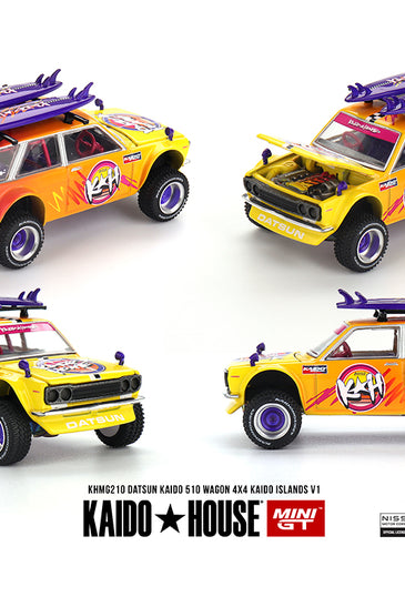 Kaido House x Mini GT 1:64 Datsun KAIDO 510 Wagon 4×4 Kaido ISLANDS V1- Orange
