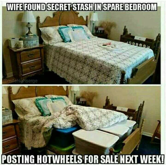 Wife found secret stash in spare bedroom.  Posting Hot Wheels for sale next week.