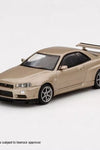 Mini GT 1:64 Nissan Skyline GT-R (R34) M-Spec Silica Breath Gold #348