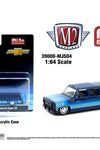 M2 Machines 1:64 1973 Chevrolet Cheyenne Super 30 Dually with Camper Shell – Blue