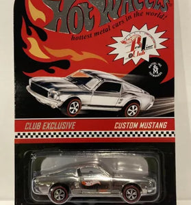 HOT WHEELS RLC CHROME CUSTOM MUSTANG W/BLACK STRIPES