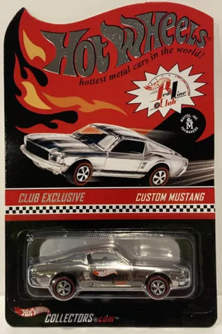HOT WHEELS RLC CHROME CUSTOM MUSTANG W/BLACK STRIPES