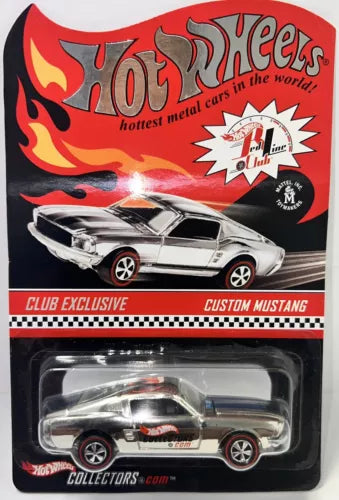 HOT WHEELS RLC CHROME CUSTOM MUSTANG W/BLUE STRIPES