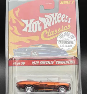 HOT WHEELS CLASSICS 2006 COMIC CON ORANGE 1970 CHEVELLE CONVERTIBLE w/RR'S
