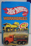 1983 HOT WHEELS WORKHORSES ORANGE CALIFORNIA CONSTRUCTION PETERBILT TANK TRUCK UNPUNCHED CARD