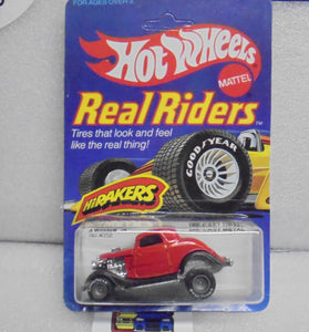 HOT WHEELS 1982 REAL RIDERS RED 3-WINDOW '34 ON UNPUNCHED CARD