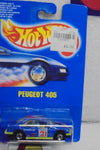 HOT WHEELS 1990 BLUE PEUGEOT 405 ON INTERNATIONAL BLUE CARD