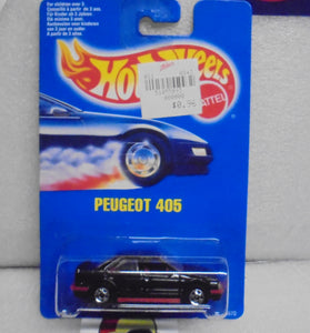 HOT WHEELS 1990 BLACK PEUGEOT 405 ON INTERNATIONAL BLUE CARD