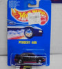 HOT WHEELS 1990 BLACK PEUGEOT 405 ON INTERNATIONAL BLUE CARD