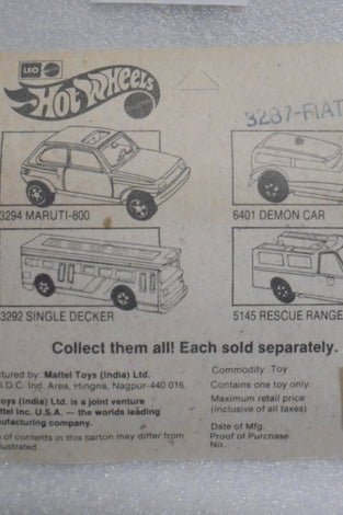 HOT WHEELS LEO INDIA TEAL FIAT RITMO