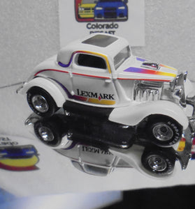 LOOSE HOT WHEELS White Lexmark 3-Window '34 Ford w/Real Riders