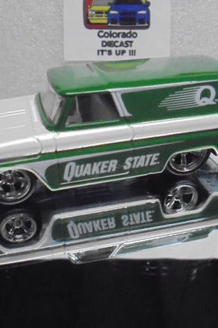 LOOSE HOT WHEELS GREEN/WHITE QUAKER STATE 64 GMC PANEL TRUCK w/REAL RIDERS