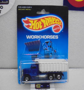 1988 HOT WHEELS WORKHORSES BLUE/WHITE PETERBILT DUMP TRUCK