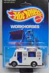 1988 HOT WHEELS WORKHORSES WHITE GOOD HUMOR TRUCK BLUE TAMPO'S UNPUNCHED CARD