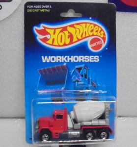 1988 HOT WHEELS WORKHORSES RED PETERBILT CEMENT MIXER