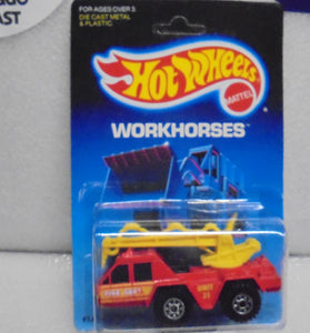 1988 HOT WHEELS WORKHORSES RED FLAME STOPPER UNPUNCHED CARD