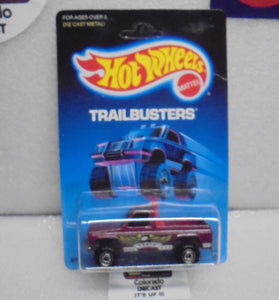 1988 HOT WHEELS TRAILBUSTERS PLUM BYWAYMAN TRUCK LEFT FACING UNPUNCHED CARD