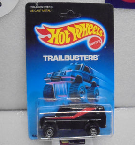 1988 HOT WHEELS TRAILBUSTERS BLACK BAJA BREAKER VAN UNPUNCHED CARD w/CT WHEELS