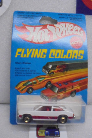 1979 HOT WHEELS FLYING COLORS WHITE CHEVY CITATION INTERNATIONAL CARD