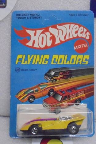 1975 HOT WHEELS FLYING COLORS YELLOW STEAM ROLLER UNPUNCHED CARD