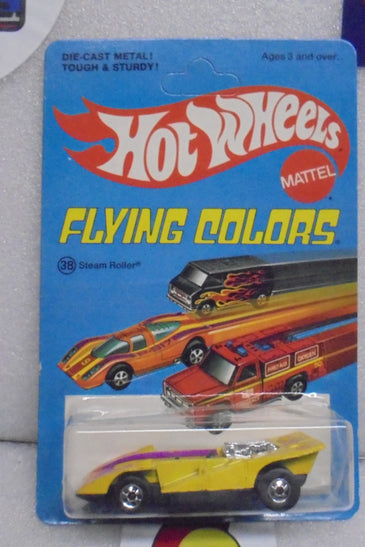 1975 HOT WHEELS FLYING COLORS YELLOW STEAM ROLLER UNPUNCHED CARD