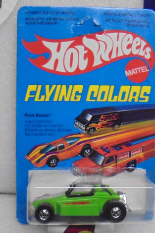 1979 HOT WHEELS FLYING COLORS GREEN ROCK BUSTER INTERNATIONAL CARD