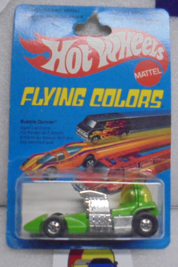 1979 HOT WHEELS FLYING COLORS ENAMEL GREEN BUBBLE GUNNER INTERNATIONAL CARD