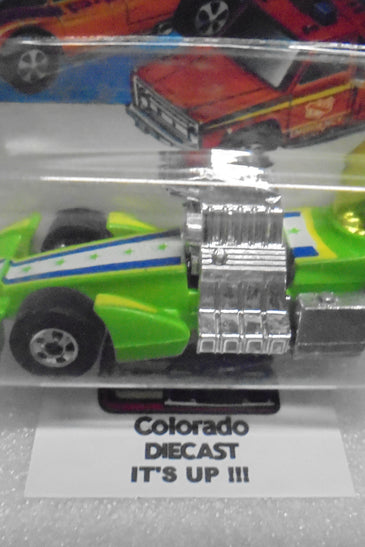 1979 HOT WHEELS FLYING COLORS ENAMEL GREEN BUBBLE GUNNER INTERNATIONAL CARD