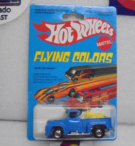 1979 HOT WHEELS FLYING COLORS ENAMEL BLUE '56 HI TAIL HAULER INTERNATIONAL CARD