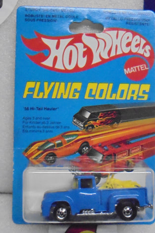1979 HOT WHEELS FLYING COLORS ENAMEL BLUE '56 HI TAIL HAULER INTERNATIONAL CARD