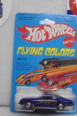 1979 HOT WHEELS FLYING COLORS BLUE JAGUAR XJS UNPUNCHED INTERNATIONAL CARD