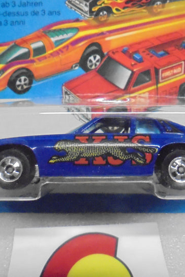 1979 HOT WHEELS FLYING COLORS BLUE JAGUAR XJS UNPUNCHED INTERNATIONAL CARD