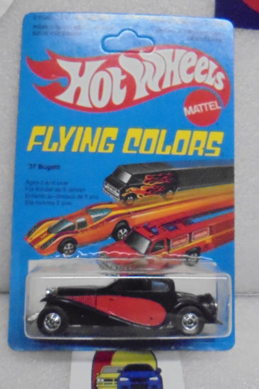 1979 HOT WHEELS FLYING COLORS BLACK '37 BUGATTI UNPUNCHED INTERNATIONAL CARD