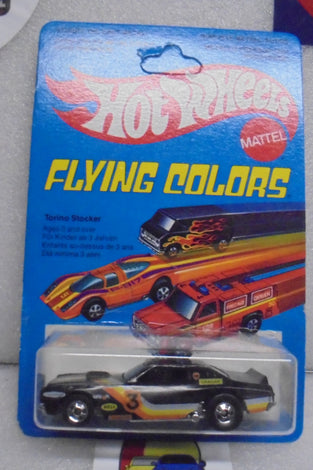 1979 HOT WHEELS FLYING COLORS BLACK TORINO STOCKER UNPUNCHED INTERNATIONAL CARD