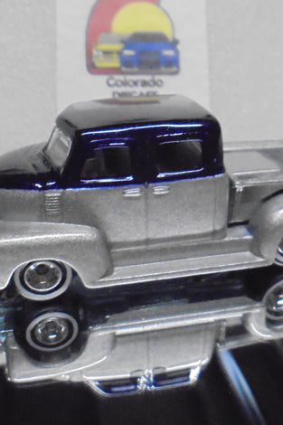 LOOSE HOT WHEELS BLUE/SILVER 50'S CHEVY TRUCK w/RR'S