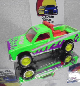 LOOSE HOT WHEELS GREEN CAL CUSTOM CHEVY PICKUP TRUCK w/YELLOW HOT HUBS