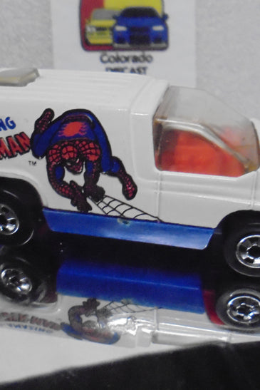Loose Hot Wheels White Spiderman Inside Story Van Light Wear