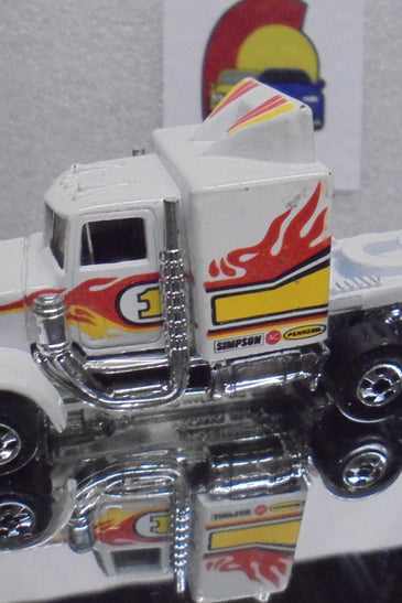 Loose Hot Wheels White Long Shot Semi Truck w/Blackwalls