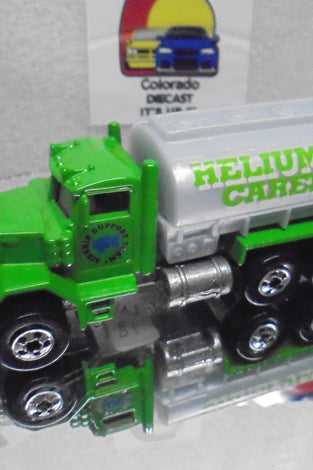 Loose Hot Wheels Green Helium Gas Tanker Truck w/Blackwalls