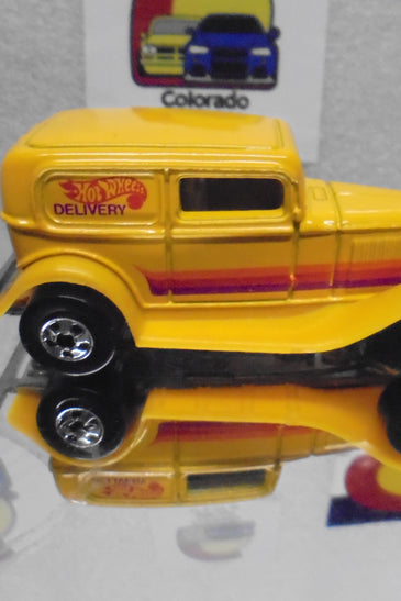 Loose Hot Wheels Yellow '32 Sedan Delivery Purple Stripe w/Blackwalls