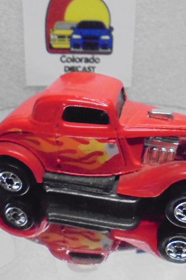 Loose Hot Wheels Red w/Flames 3-Window'34 Ford w/Blackwalls