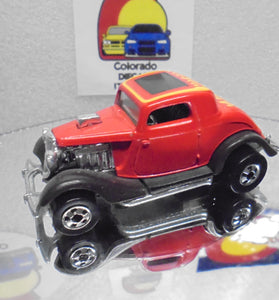Loose Hot Wheels Red Hot Rod 3-Window '34 Ford w/Blackwalls