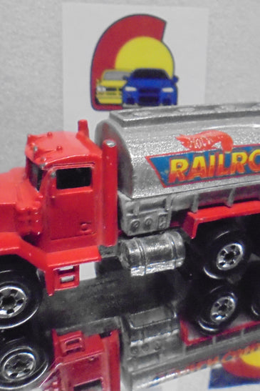 Loose Hot Wheels Red Railroad Peterbilt Tanker Truck w/Blackwalls