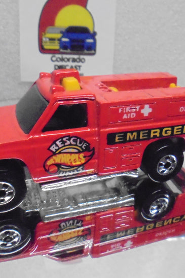 Loose Hot Wheels Red Rescue Ranger Truck w/Blackwalls