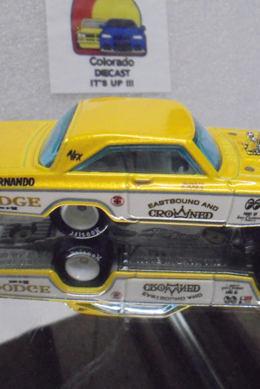 LOOSE HOT WHEELS YELLOW EAST BOUND & CROWNED '65 DODGE CORONET w/RR'S