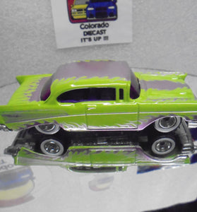 LOOSE HOT WHEELS GREEN '57 CHEVY BEL AIR CHASE w/RR'S WHITE INITIALS