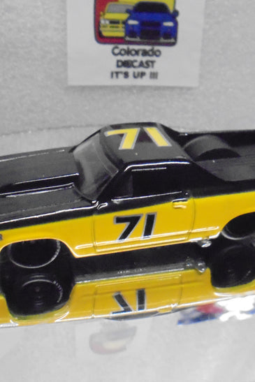 LOOSE HOT WHEELS BLACK/YELLOW '71 EL CAMINO CHASE w/RR'S WHITE INITIALS