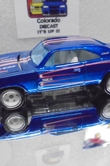 LOOSE HOT WHEELS BLUE 69 DODGE CHARGER CHASE w/RR'S WHITE POR INITIALS