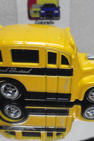 LOOSE HOT WHEELS YELLOW SCHOOL BUSTED CHASE w/LW WHITE INITIALS & RR'S