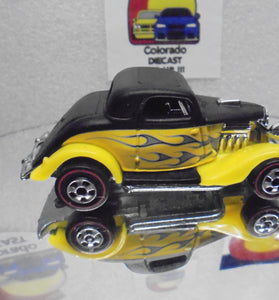 LOOSE HOT WHEELS BLACK/YELLOW w/FLAMES 3-WINDOW '34 FORD w/REDLINES